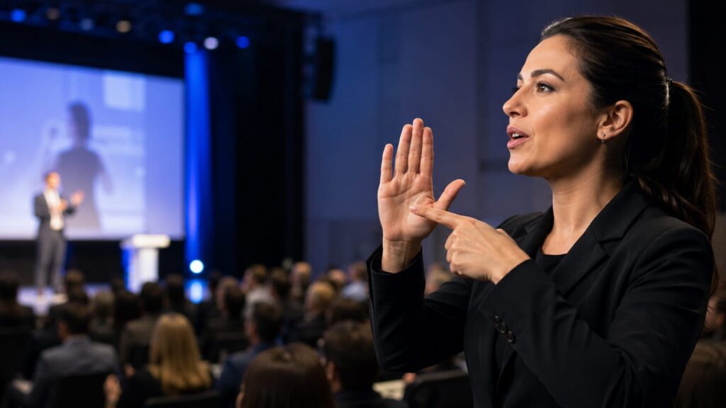 Intérprete de Libras em evento em Descalvado